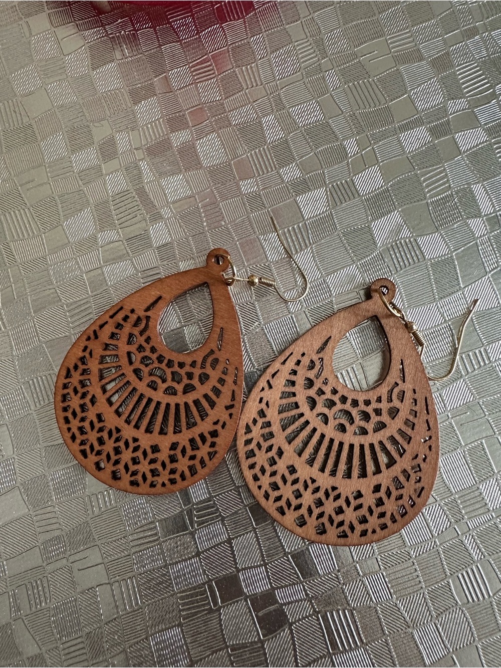 Brown Filigree Teardrop Wood Earrings - Lightweight Women’s Jewelry